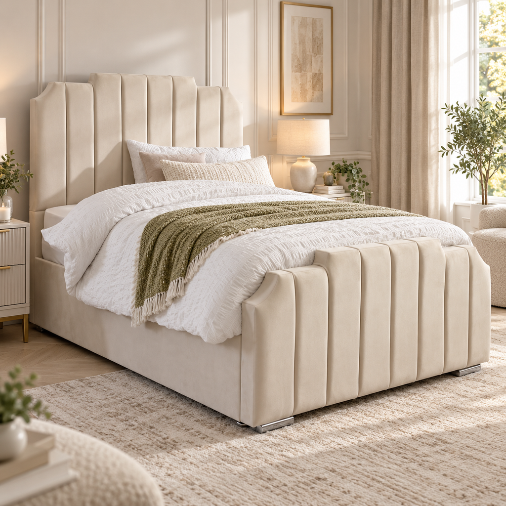 Amelia Panel Bed in cream velvet