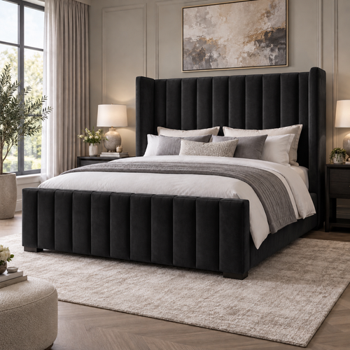 New York Winged Bed in black velvet