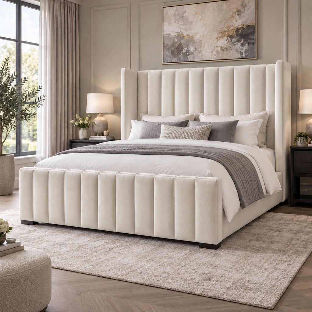 New York Winged Bed in cream velvet