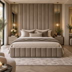 Wall Panel Statement Bed in warm greige velvet